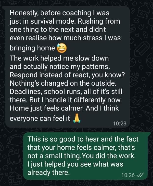 Original WhatsApp coaching feedback from Ruchika. A text version is available below.