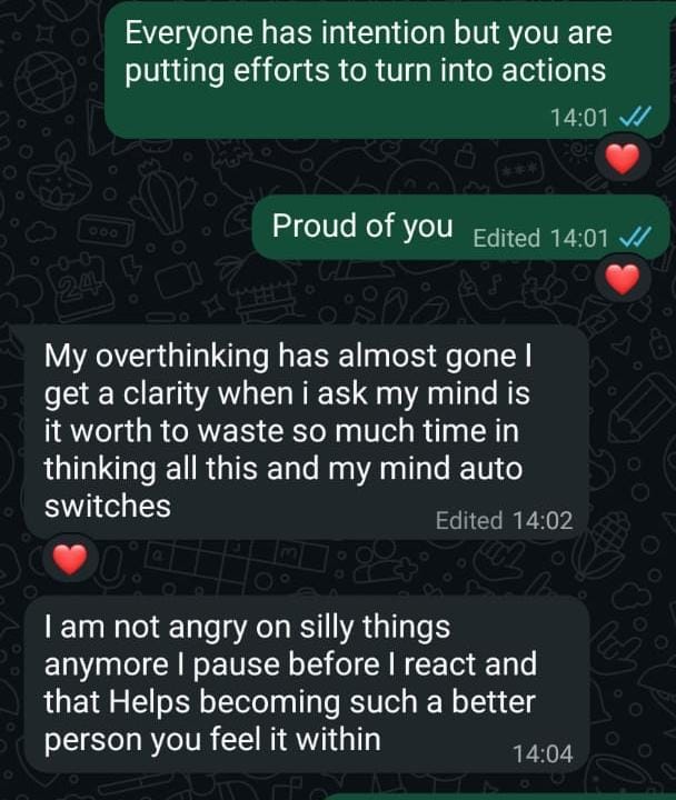 Original WhatsApp coaching feedback from Shibani. A text version is available below.